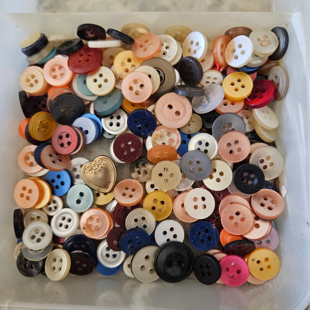 Vintage Sewing Buttons Lot Multicolor Craft Notions Beads Needle Threaders